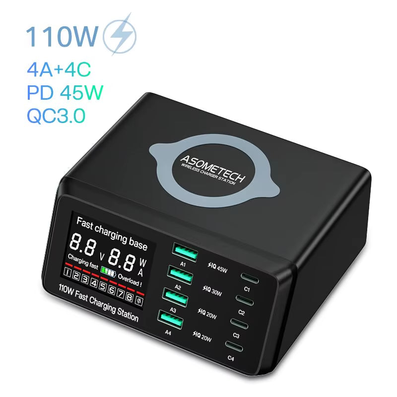 110W USB Type C Charger Wireless Charing Multi Ports Fast Phone Charger PD QC3.0 Quick Charge for Iphone 14 13 Xiaomi