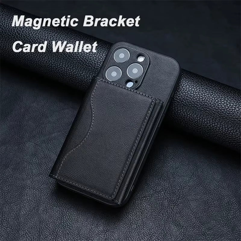 Magnetic Folding Wallet Card Holder Leather Case for Magsafe Iphone 14 16 15 13 Pro Max plus 16Pro I Phone Mag Safe Stand Cover