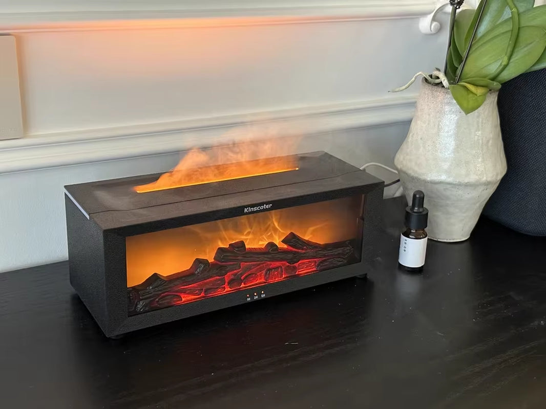 Realistic 3D Flame Fireplace Humidifier Aroma Diffuser Led Ambient Lamp Timer Quiet Desktop Home Kinscoter Flame Effect Humidif