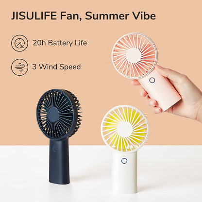 Handheld Fan [20H Max Cooling Time] 4000Mah USB Rechargeable, Battery Operated Portable Fan with 3 Speeds for Travel/Makeup/Office-White
