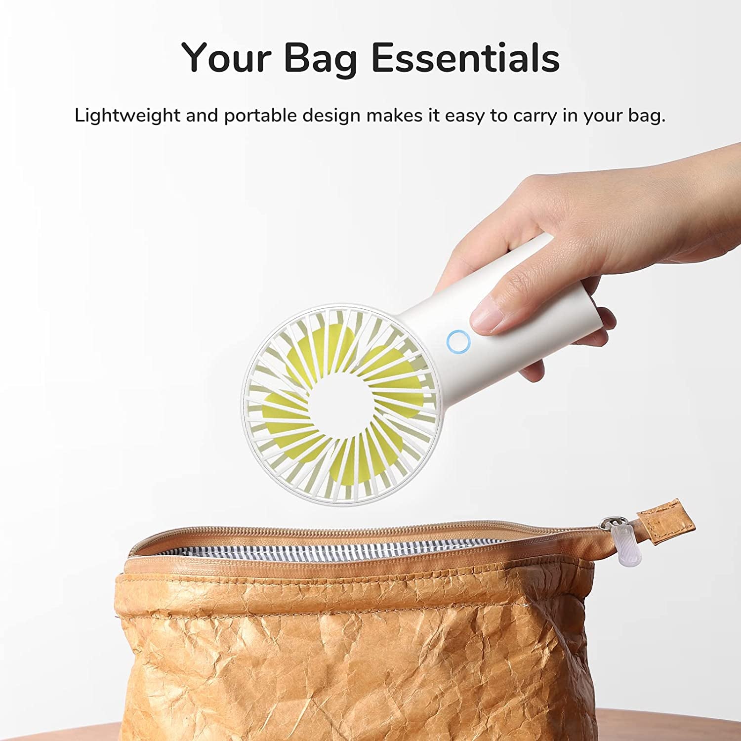 Handheld Fan [20H Max Cooling Time] 4000Mah USB Rechargeable, Battery Operated Portable Fan with 3 Speeds for Travel/Makeup/Office-White