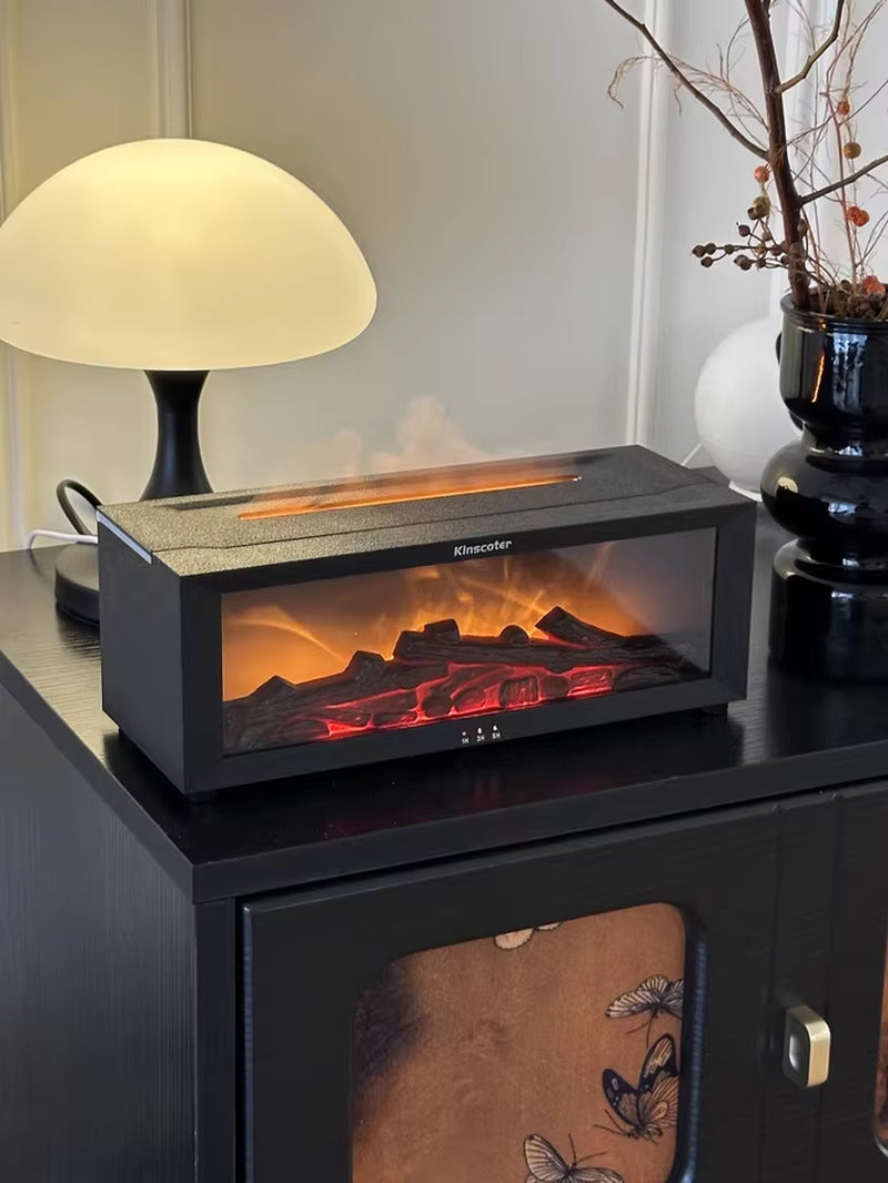 Realistic 3D Flame Fireplace Humidifier Aroma Diffuser Led Ambient Lamp Timer Quiet Desktop Home Kinscoter Flame Effect Humidif