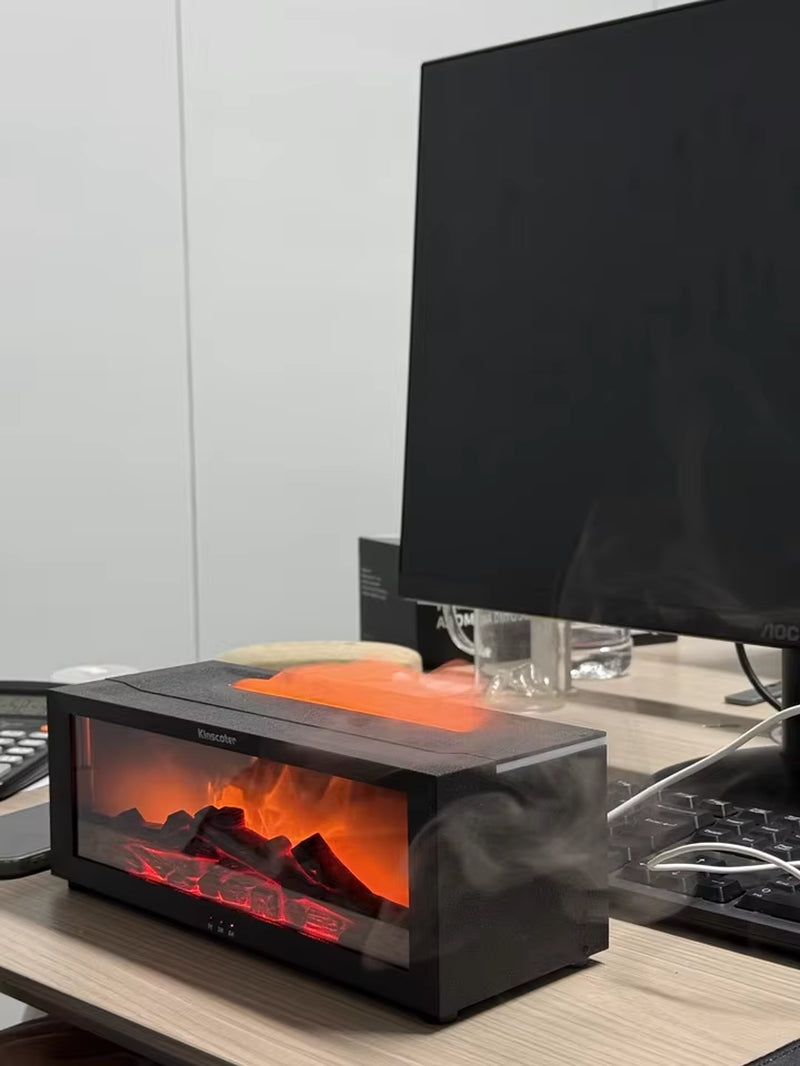 Realistic 3D Flame Fireplace Humidifier Aroma Diffuser Led Ambient Lamp Timer Quiet Desktop Home Kinscoter Flame Effect Humidif